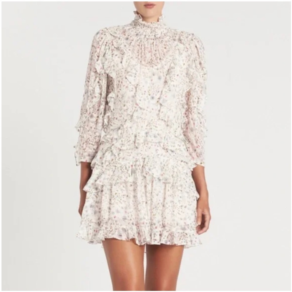 100% Silk Rebecca Taylor Floral Ruffle Mini Dress